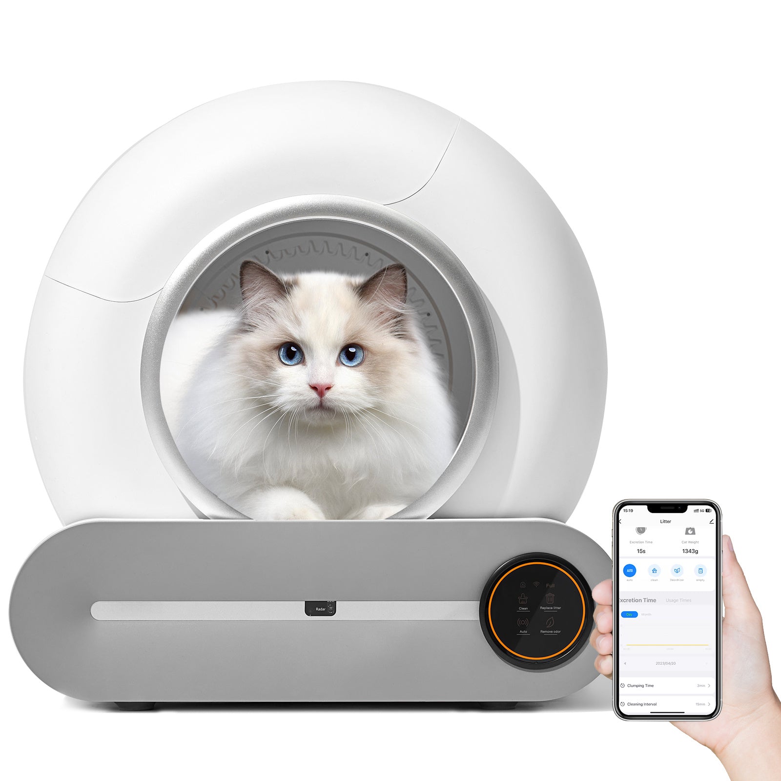 Self-Cleaning Cat Litter Box, Automatic Scooping and Odor Removal, App Control Support 2.4G WiFi, Smart Automatic Cat Litter Box with Liner