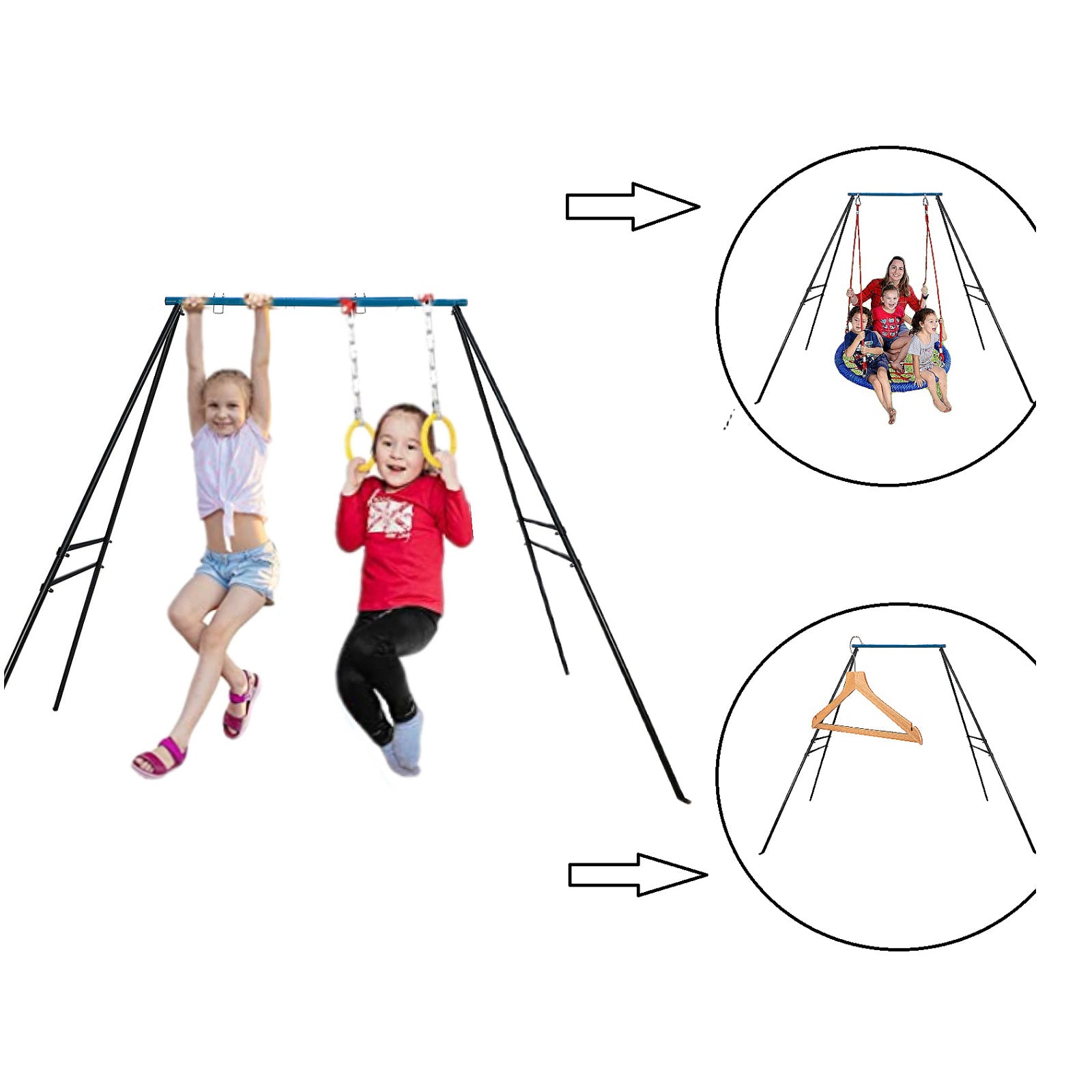 Swing Frame,A-Frame Swing Stand with Ground Nail, Heavy Duty Metal Swing Frame, Fits for Most Swings & Yoga Swing, Anti-Rust and Good Stability