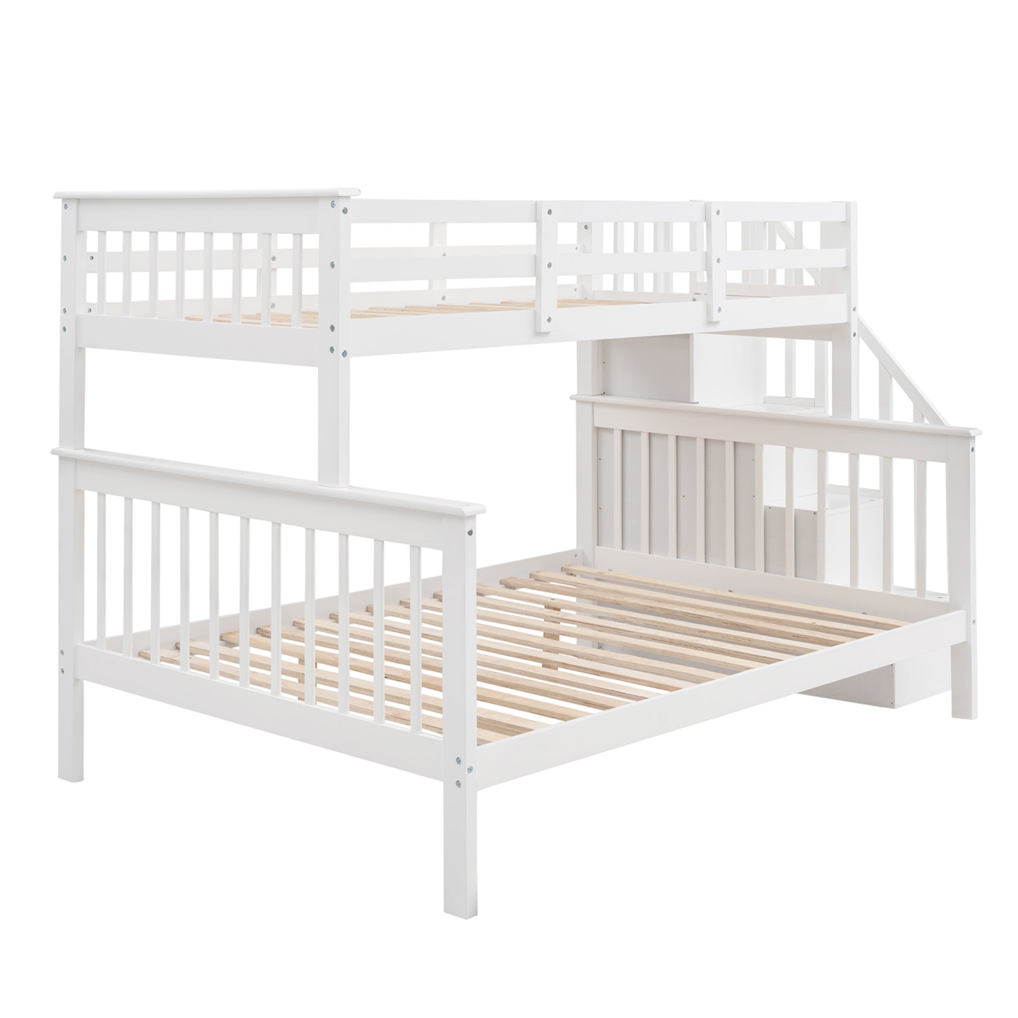 Stairway Twin-Over-Full Bunk Bed with Storage and Guard Rail for Bedroom