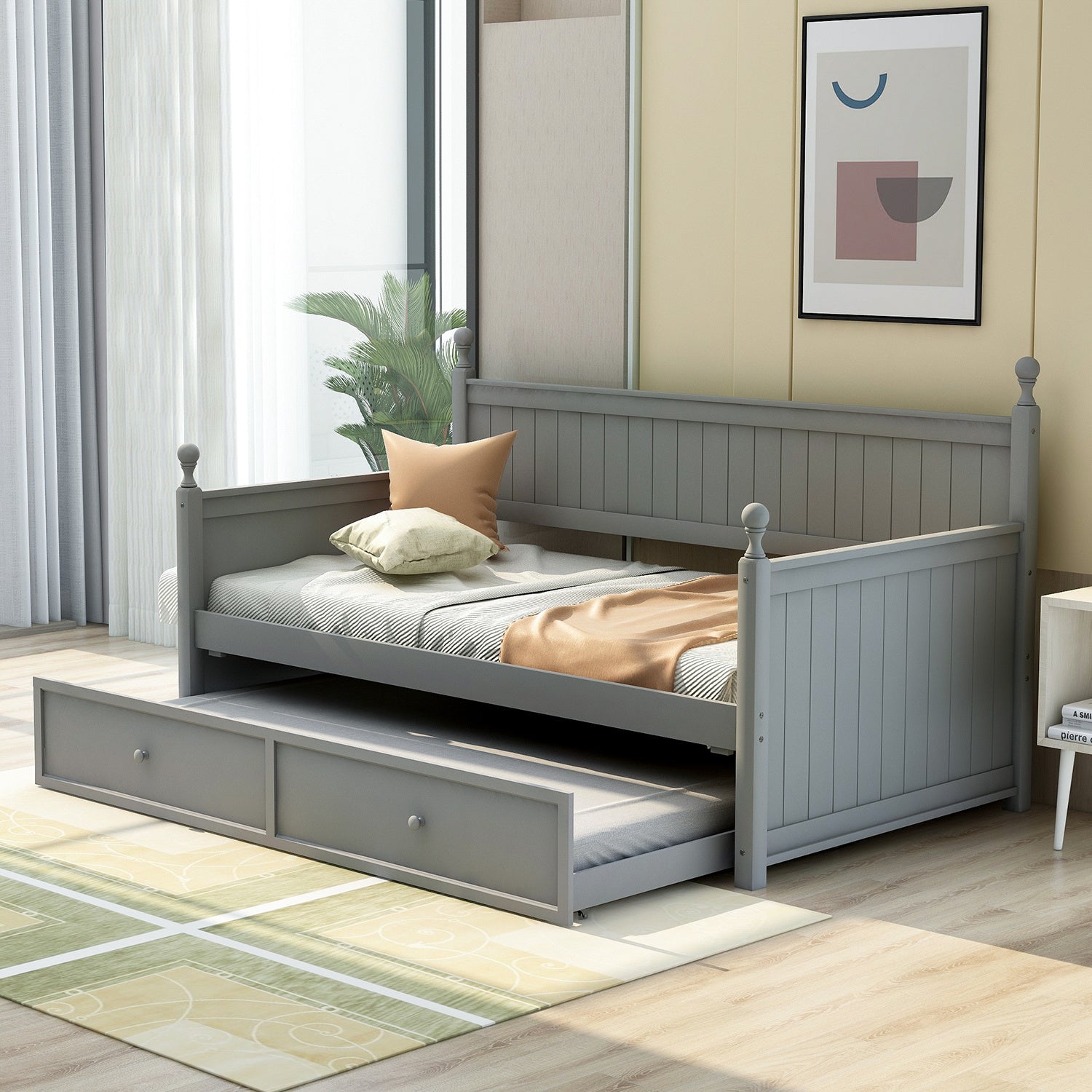 Twin Size Wood Daybed with Twin Size Trundle