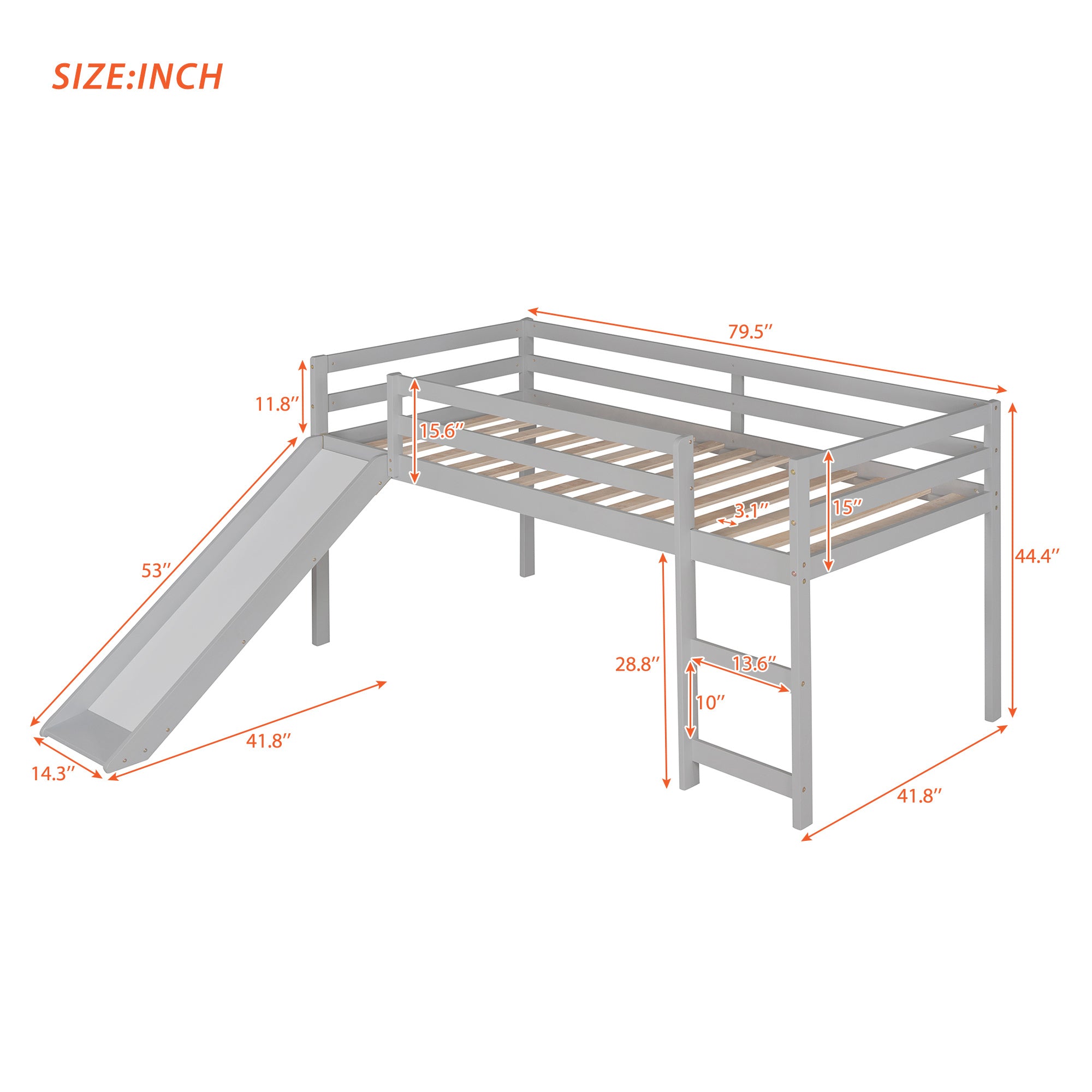 Loft Bed with Slide;  Multifunctional Design;  Twin