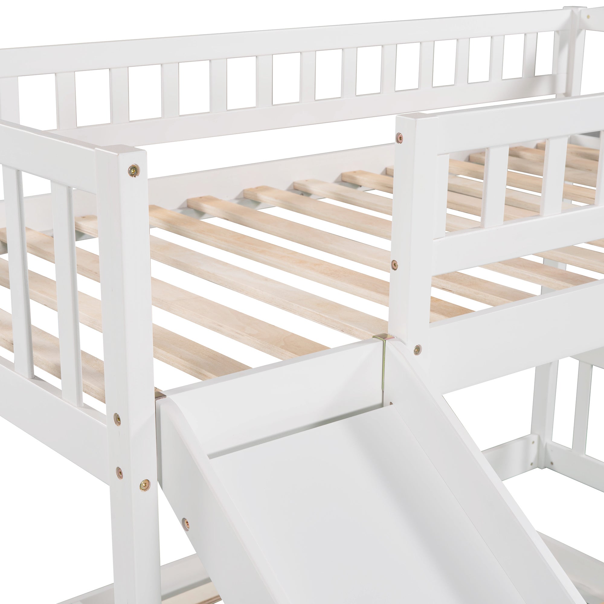 Stairway Twin over Twin Bunk Bed with Two Drawers and Slide