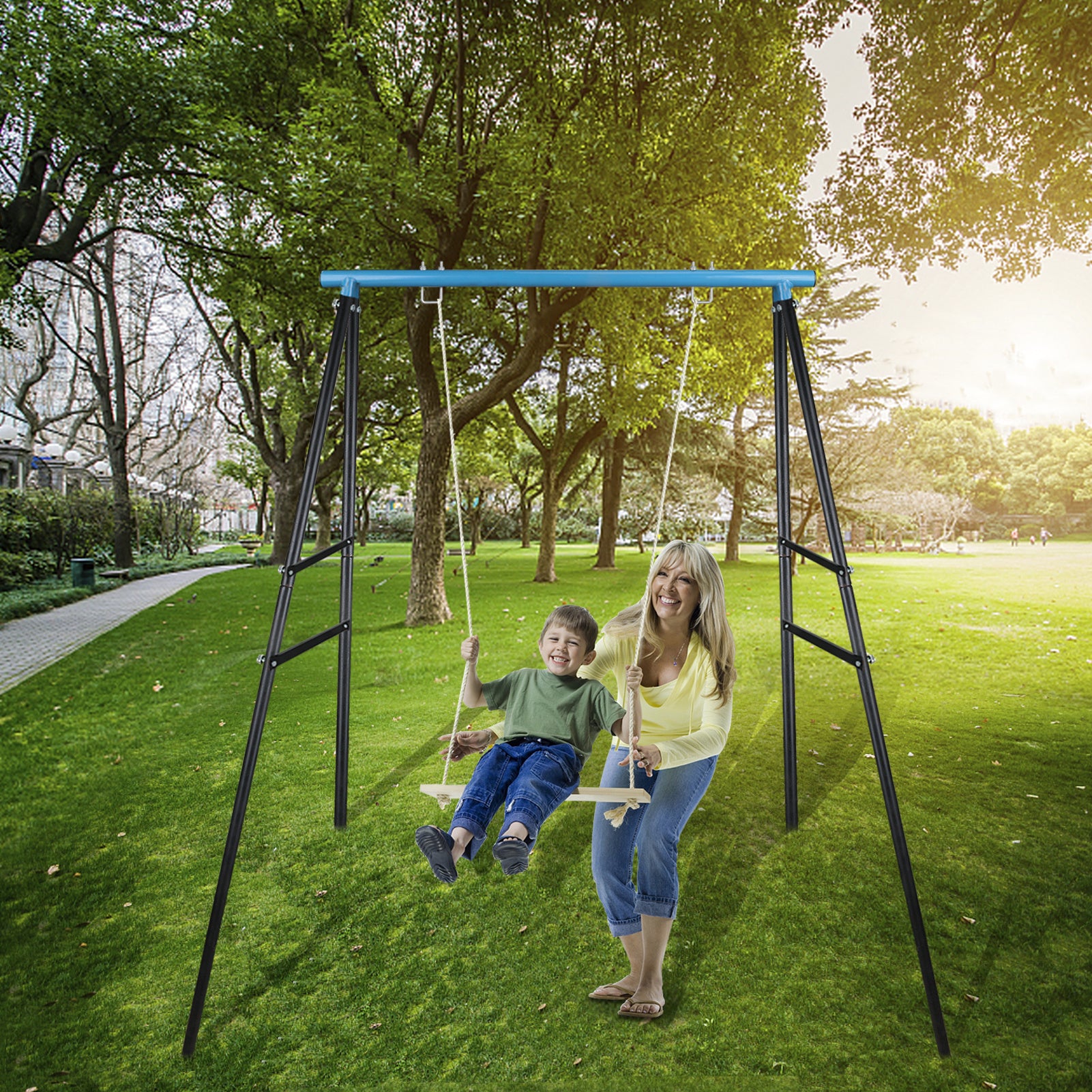 Swing Frame,A-Frame Swing Stand with Ground Nail, Heavy Duty Metal Swing Frame, Fits for Most Swings & Yoga Swing, Anti-Rust and Good Stability