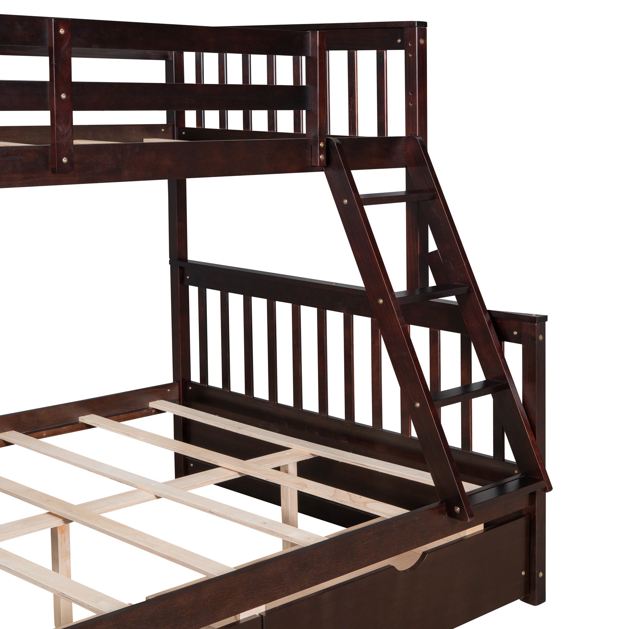 Twin-Over-Full Bunk Bed with Ladders and Two Storage Drawers