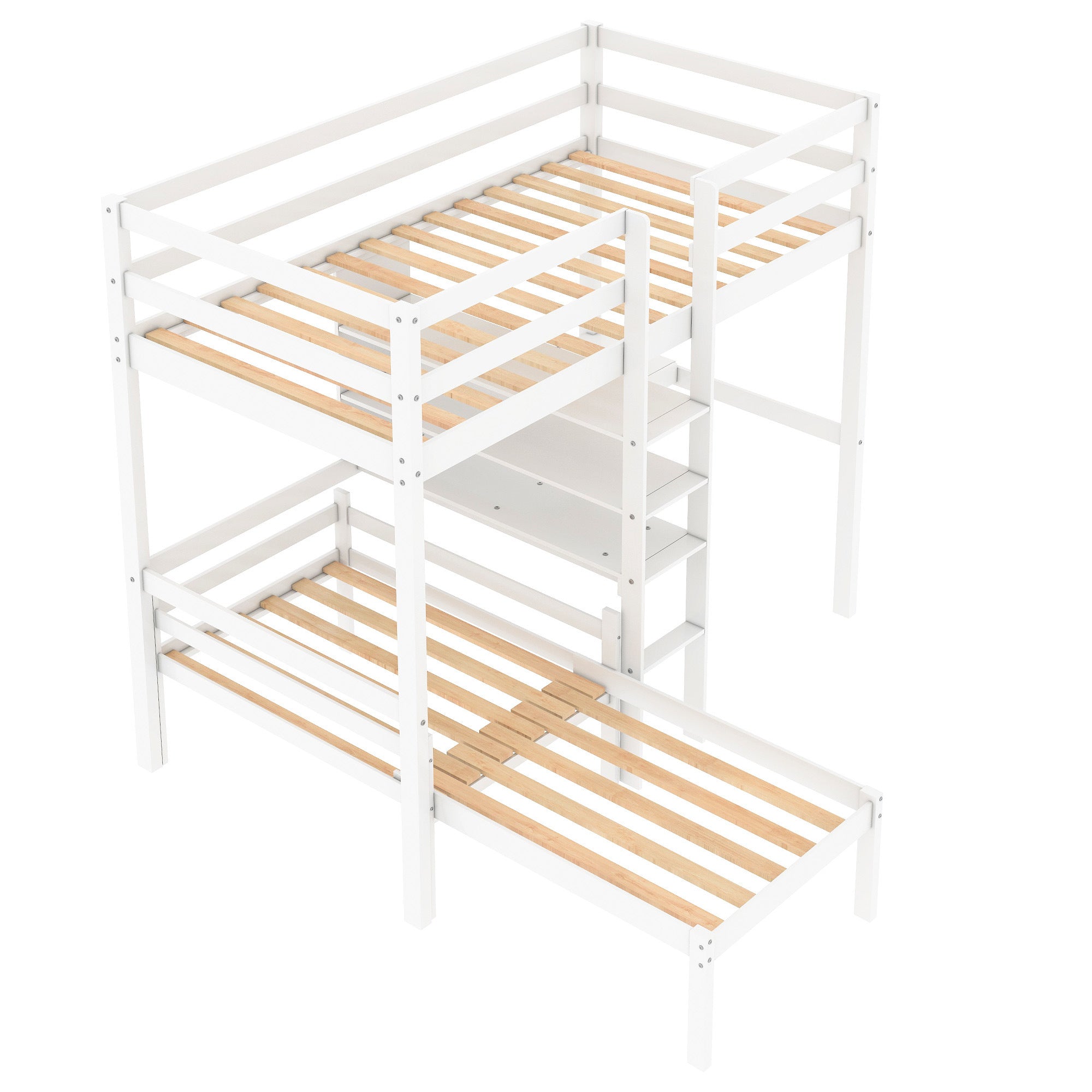 Convertible Loft Bed with L-Shape Desk, Twin Bunk Bed with Shelves and Ladder