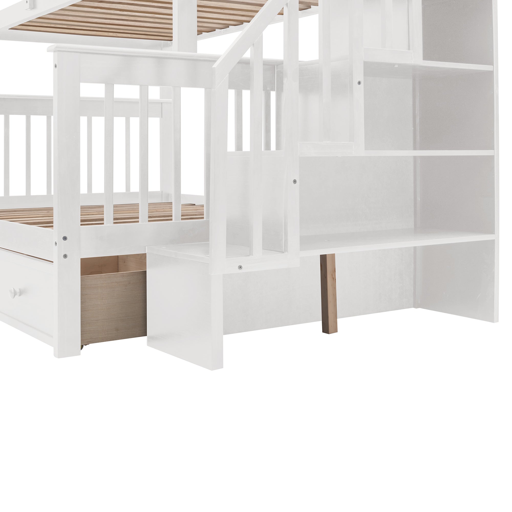 Stairway Twin-Over-Full Bunk Bed with Drawer;  Storage and Guard Rail for Bedroom;  Dorm;  for Adults