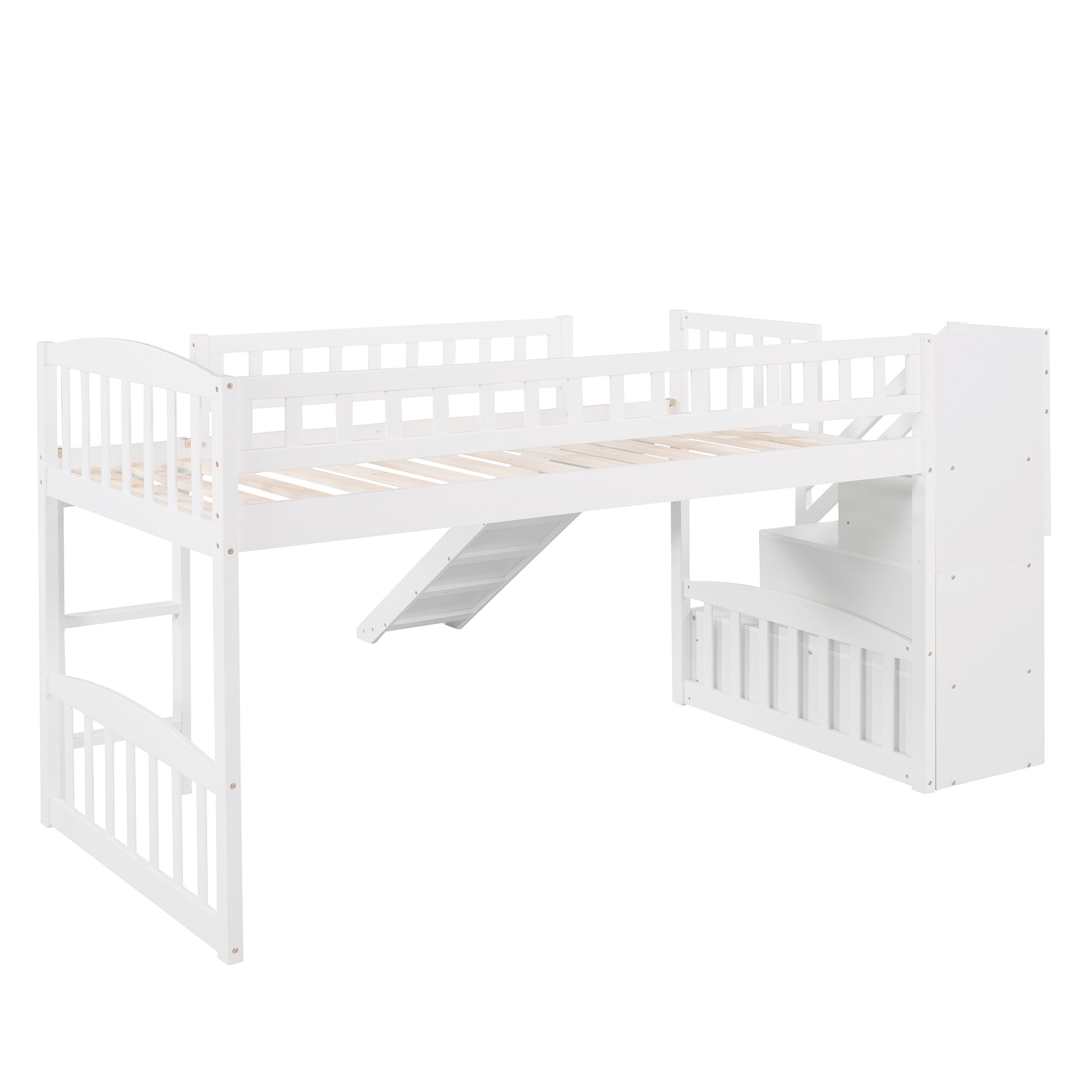 Stairway Twin Size Loft Bed with Two Drawers and Slide