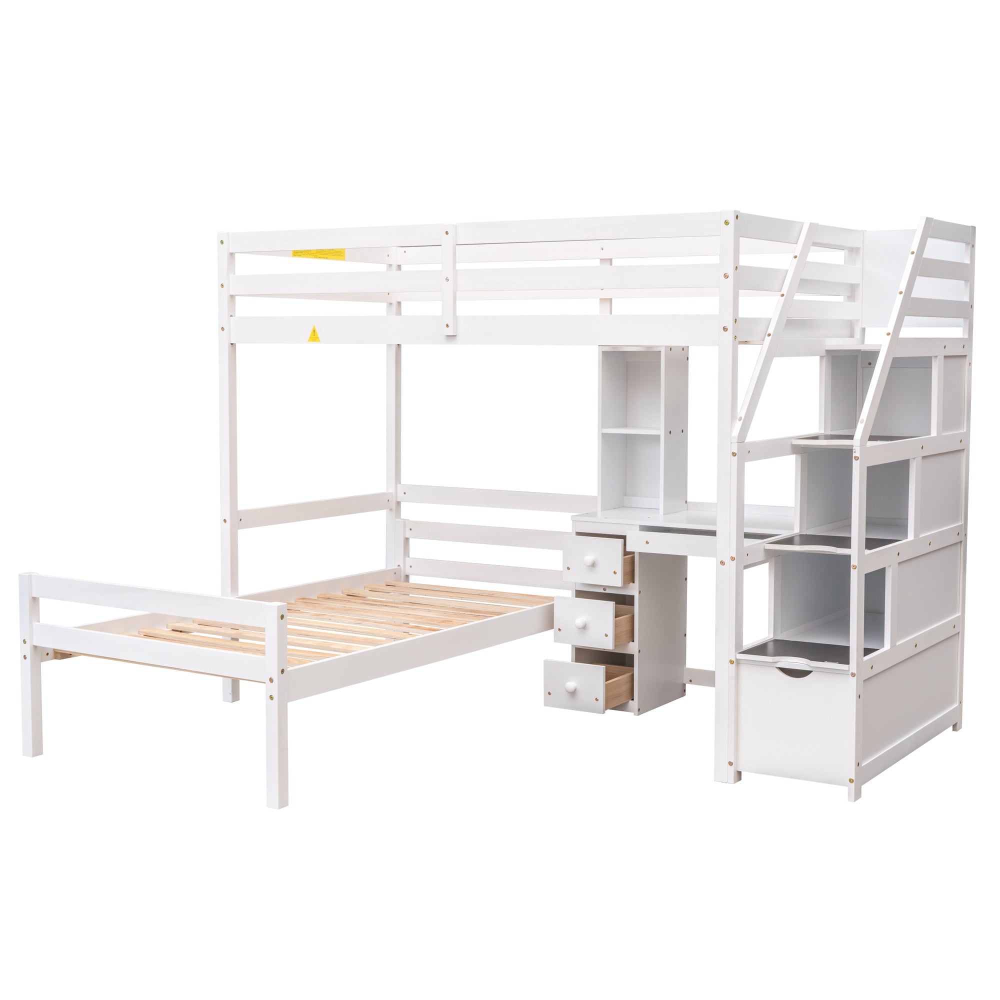 Twin Size Loft Bed with a Stand-alone Bed;  Storage Staircase;  Desk;  Shelves and Drawers