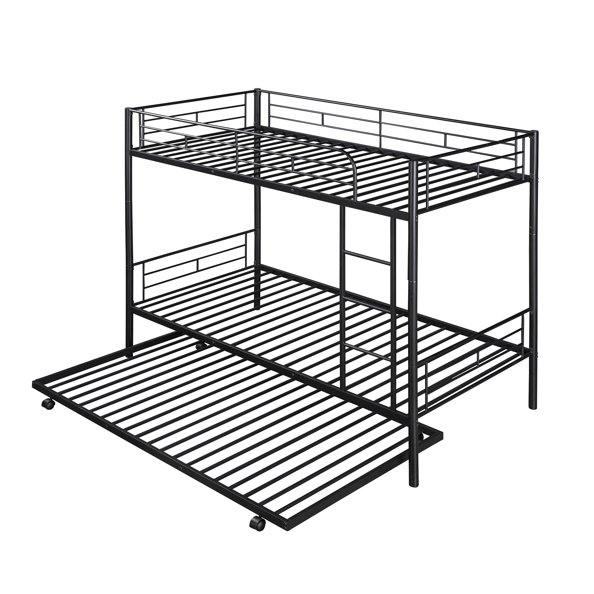 Twin-Over-Twin Metal Bunk Bed With Trundle,Can be Divided into two beds,No Box Spring needed