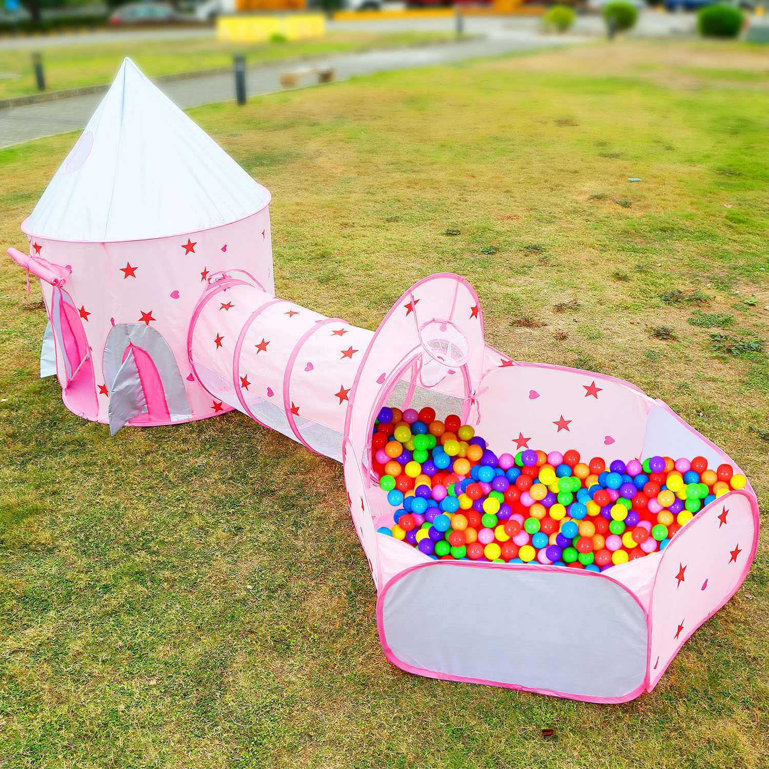 3 In 1 Child Crawl Tunnel Tent Kids Play Tent Ball Pit Set Foldable Children Play House Pop-up Kids Tent w/Storage Bag