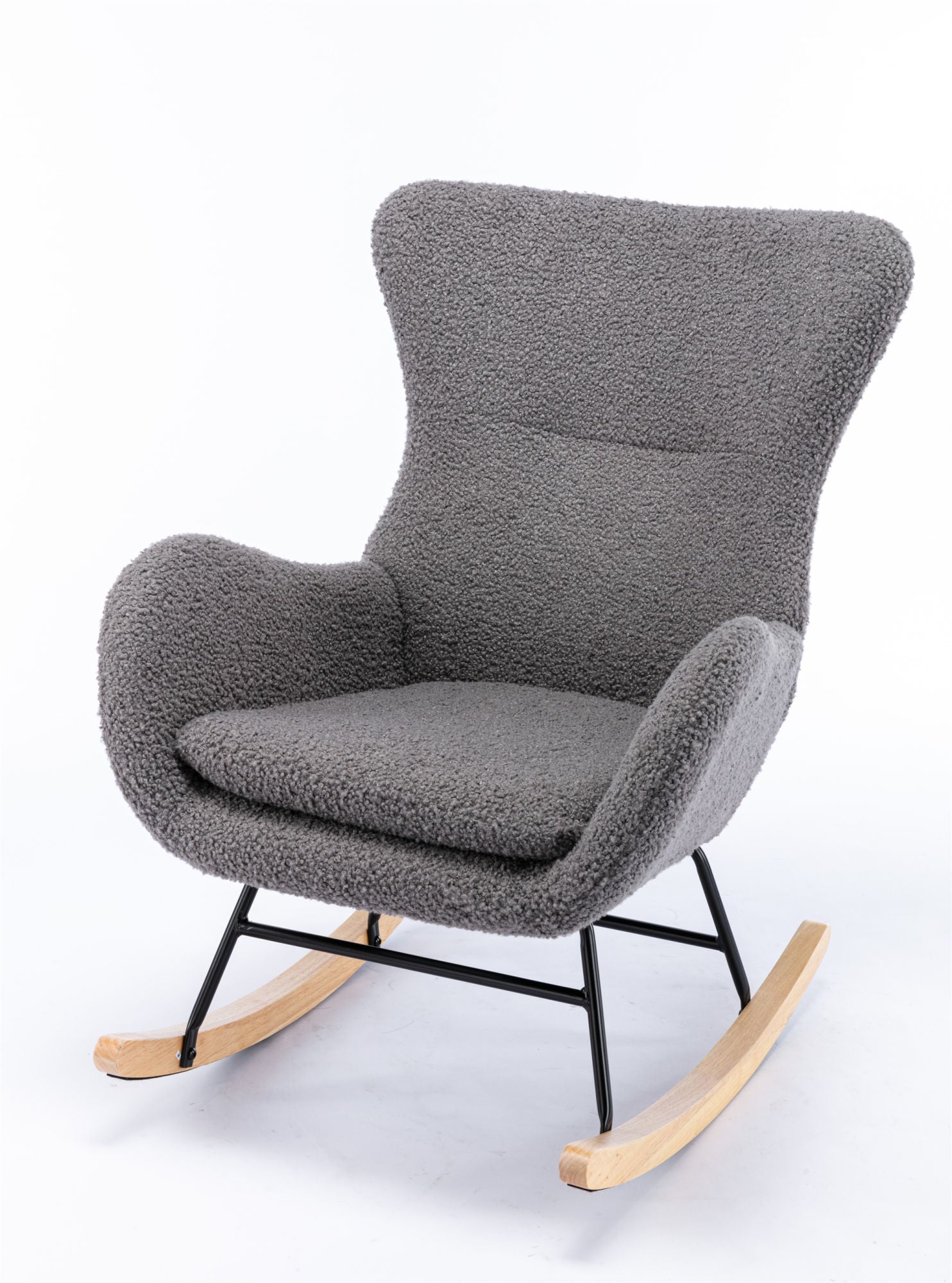 Teddy Fabric Padded Seat Rocking Chair With High Backrest And Armrests