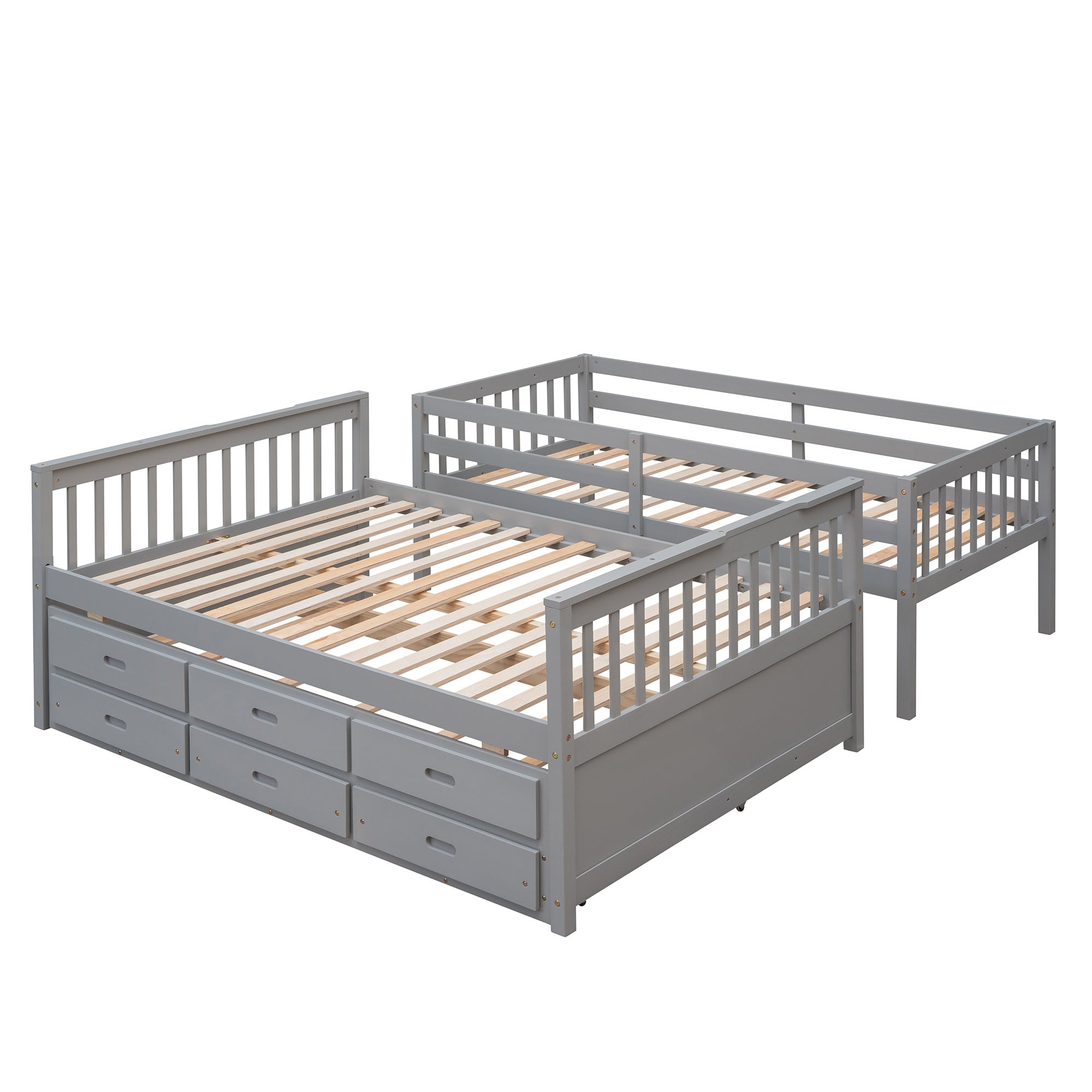 Twin-Over-Full Bunk Bed with Twin size Trundle ;  Separable Bunk Bed with Drawers for Bedroom