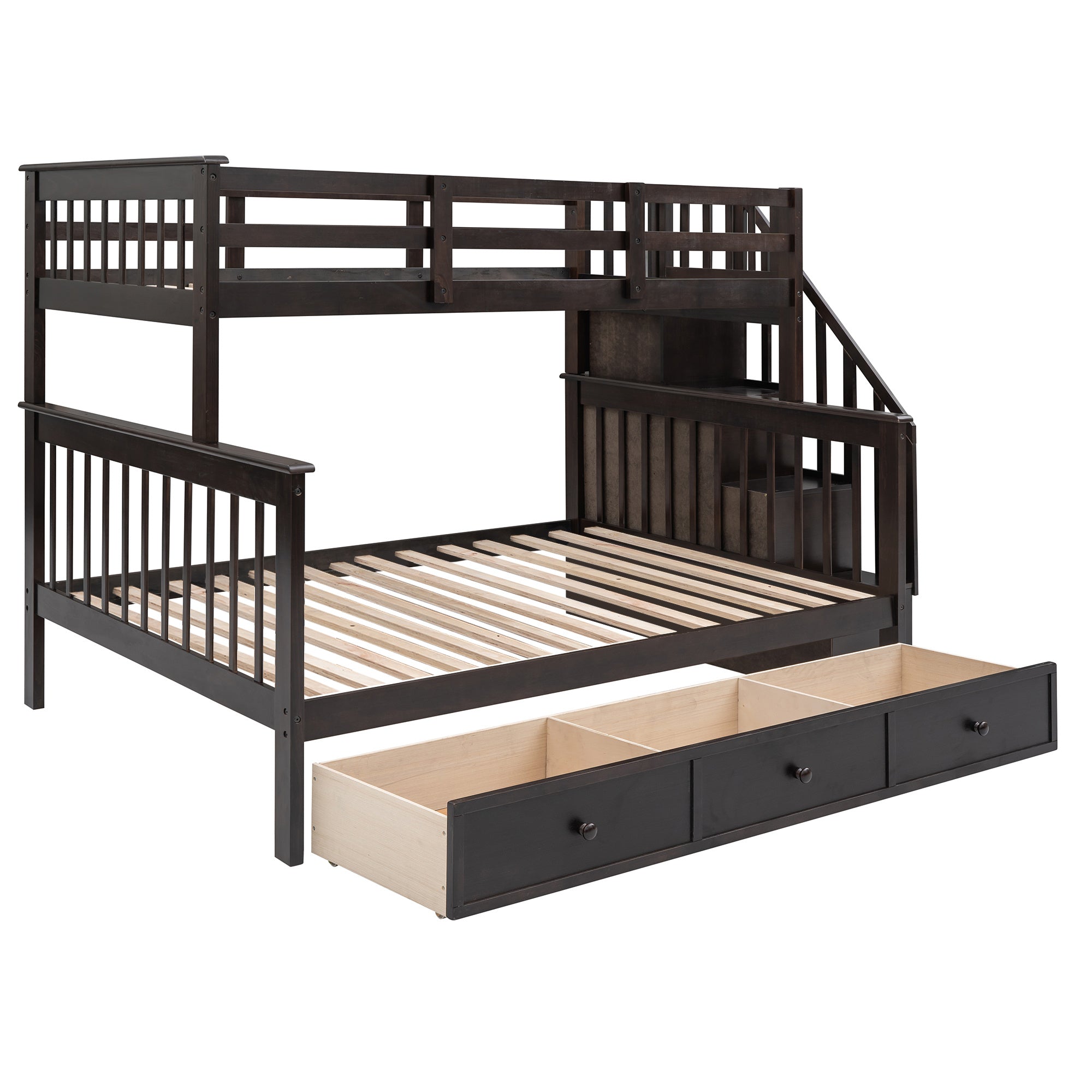 Stairway Twin-Over-Full Bunk Bed with Drawer;  Storage and Guard Rail for Bedroom;  Dorm;  for Adults