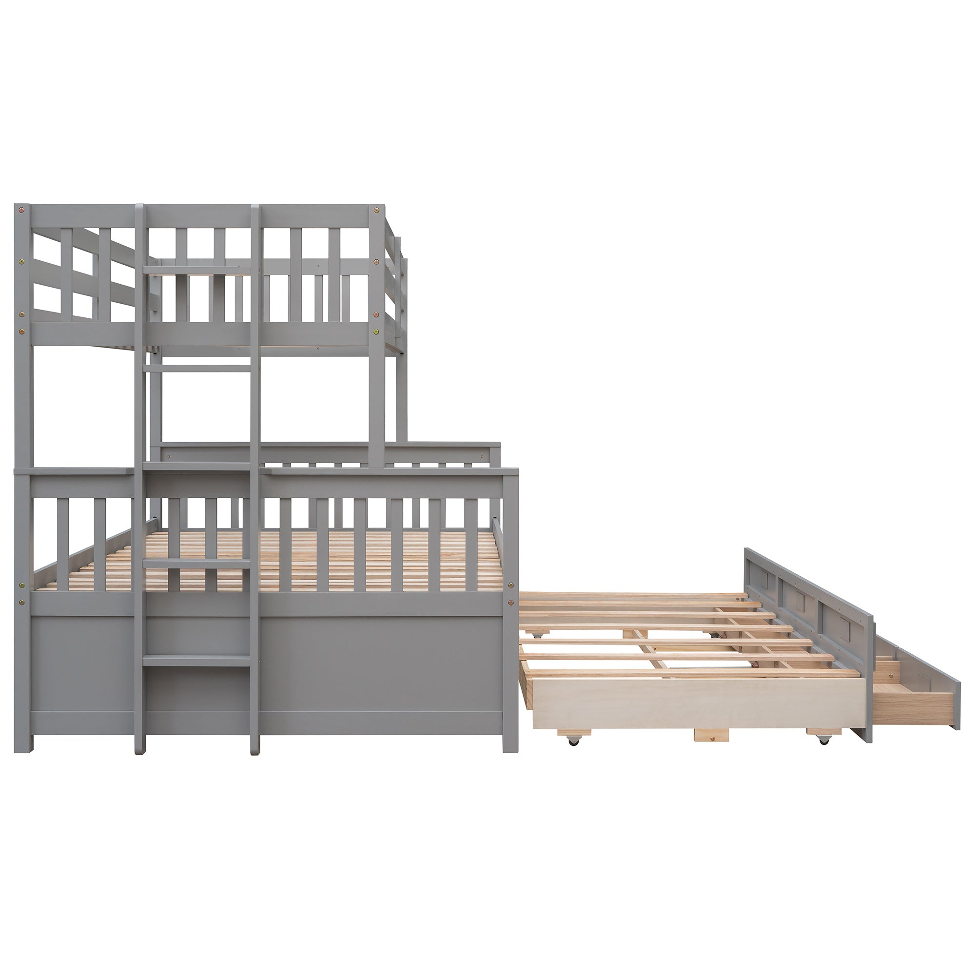 Twin-Over-Full Bunk Bed with Twin size Trundle ;  Separable Bunk Bed with Drawers for Bedroom