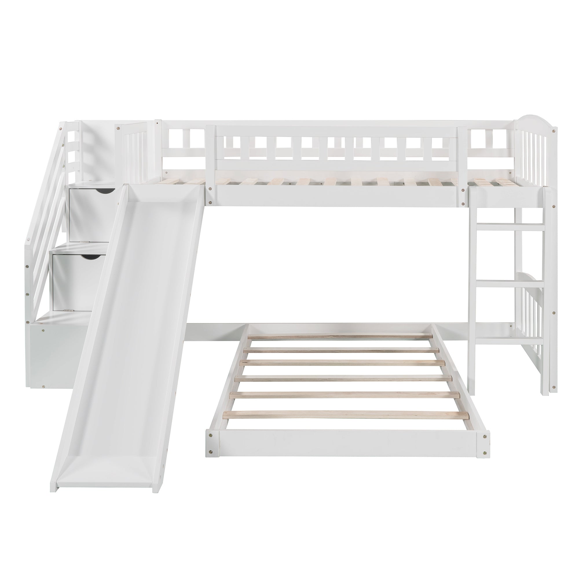 Stairway Twin over Twin Bunk Bed with Two Drawers and Slide