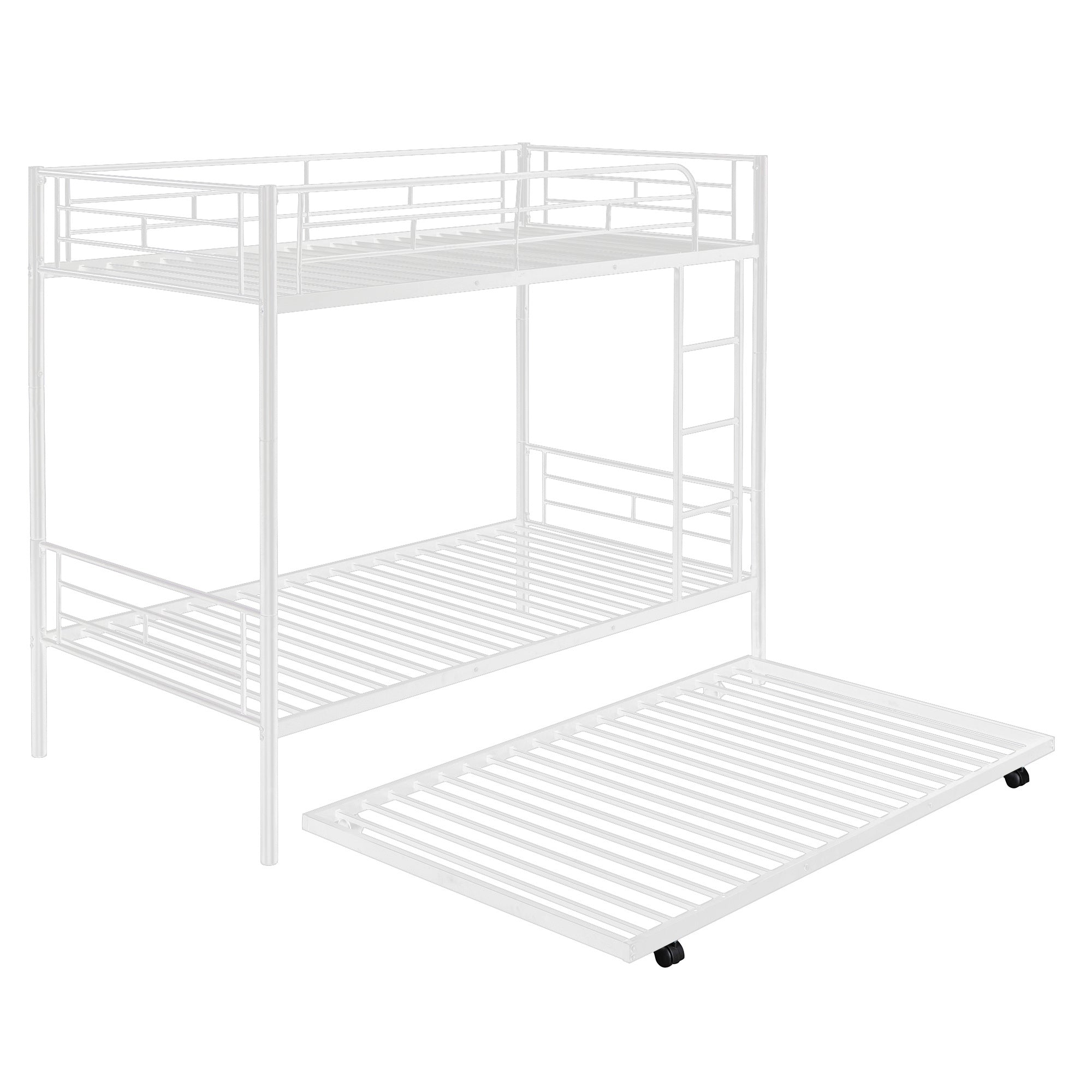 Twin-Over-Twin Metal Bunk Bed With Trundle,Can be Divided into two beds,No Box Spring needed