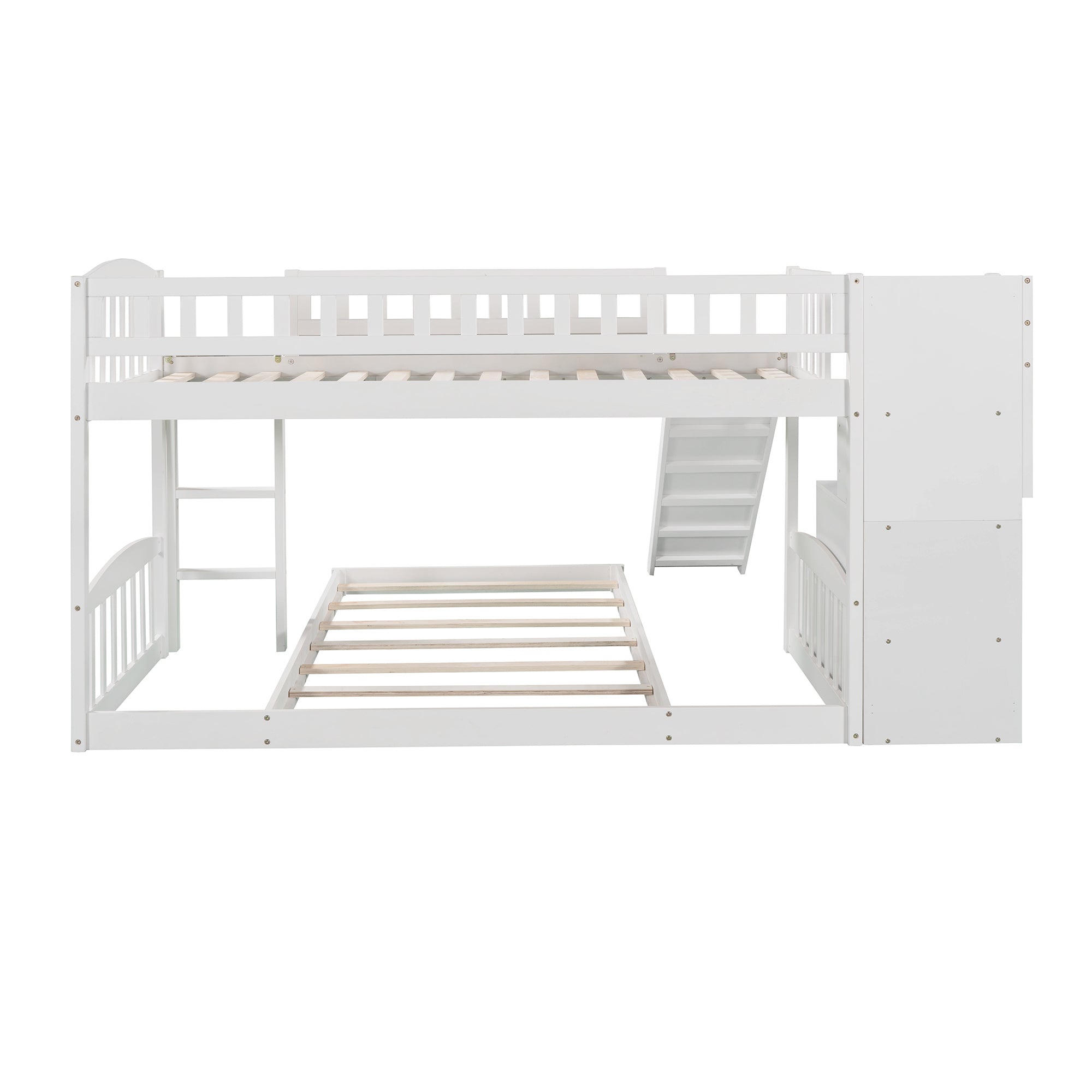 Stairway Twin over Twin Bunk Bed with Two Drawers and Slide