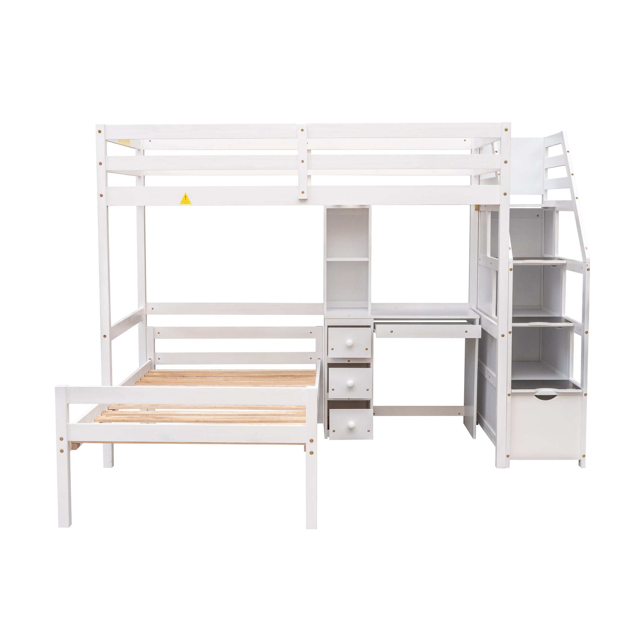 Twin Size Loft Bed with a Stand-alone Bed;  Storage Staircase;  Desk;  Shelves and Drawers