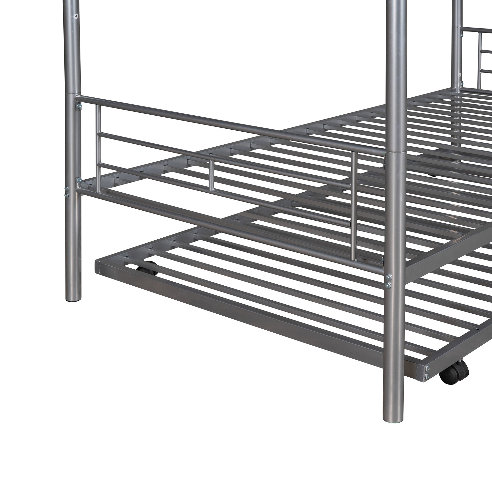 Twin-Over-Twin Metal Bunk Bed With Trundle,Can be Divided into two beds,No Box Spring needed