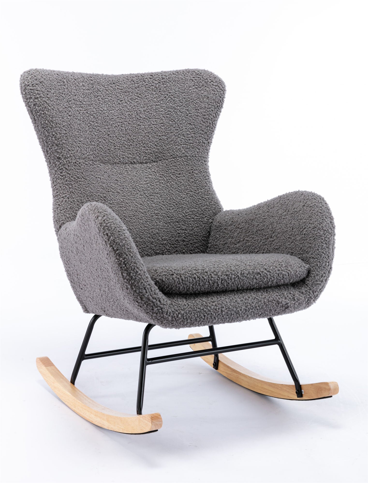 Teddy Fabric Padded Seat Rocking Chair With High Backrest And Armrests