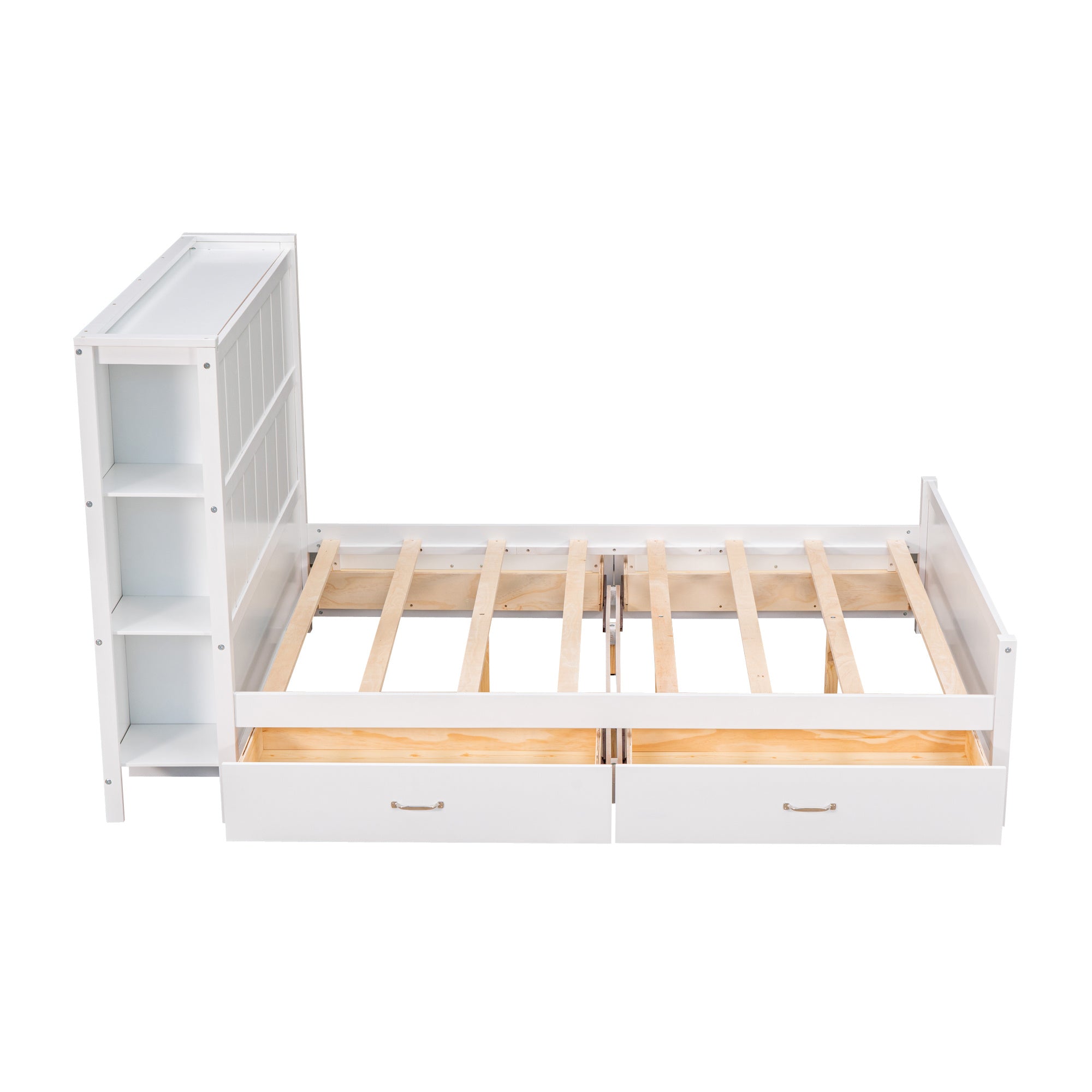 Full Size Platform Bed with Drawers and Storage Shelves