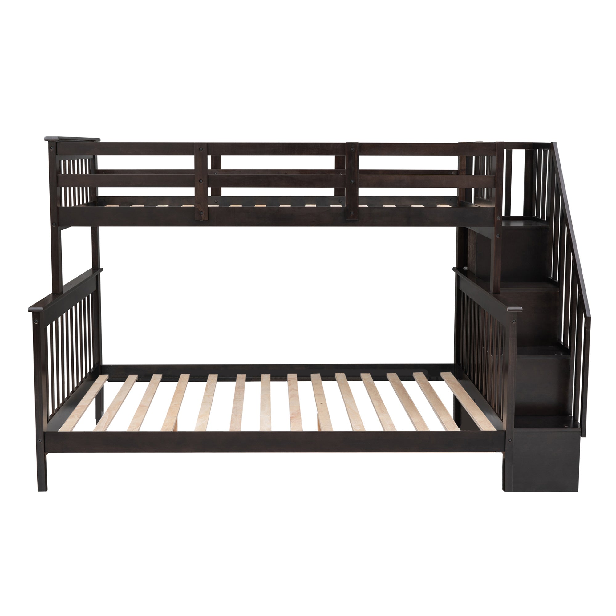 Stairway Twin-Over-Full Bunk Bed with Storage and Guard Rail for Bedroom