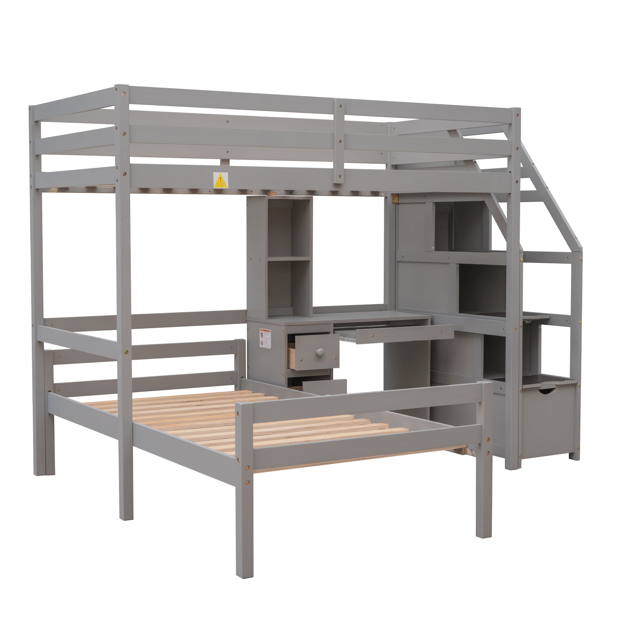 Twin Size Loft Bed with a Stand-alone Bed;  Storage Staircase;  Desk;  Shelves and Drawers