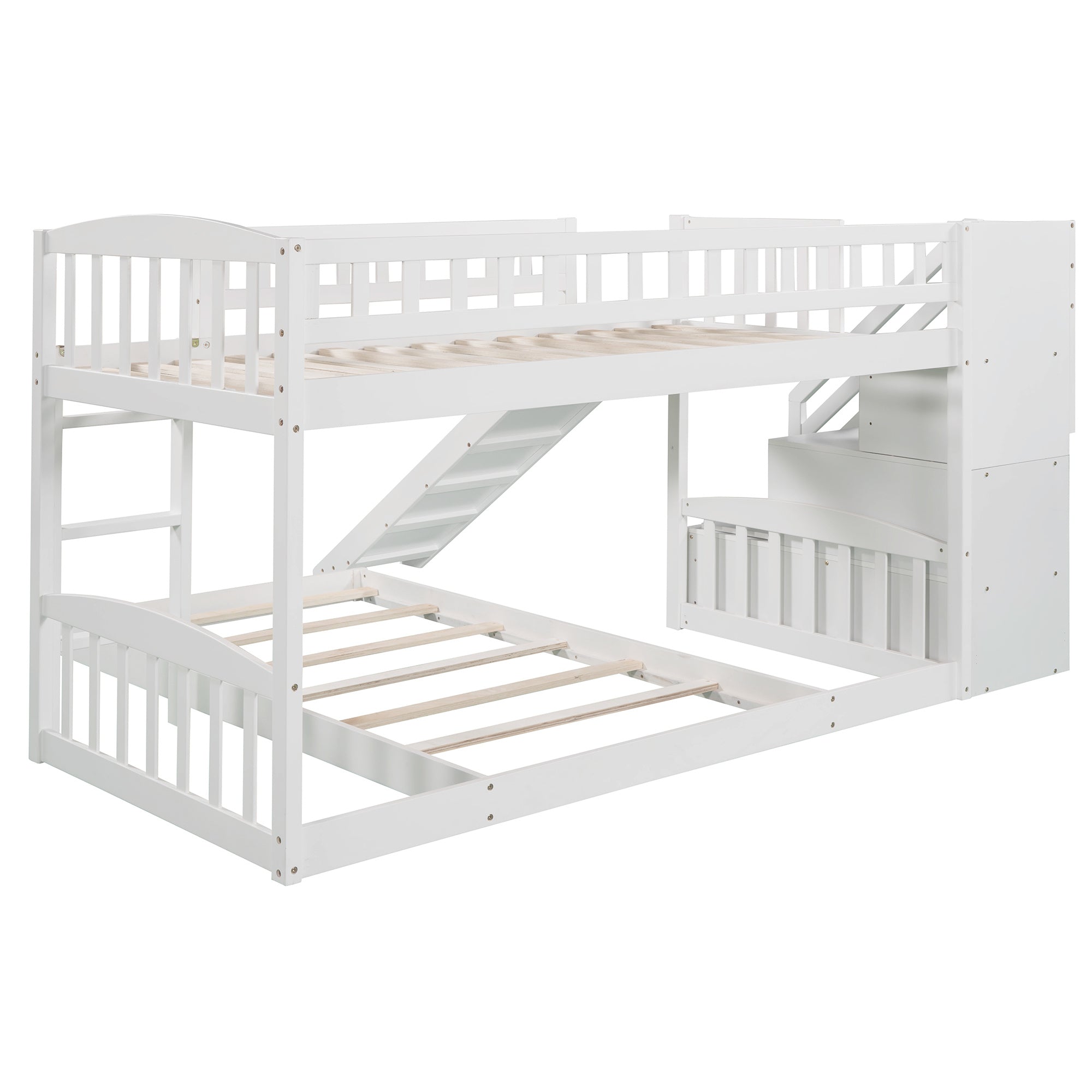 Stairway Twin over Twin Bunk Bed with Two Drawers and Slide