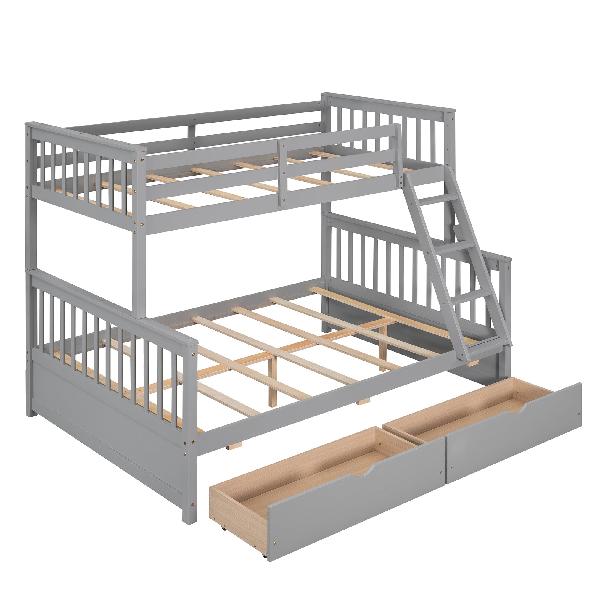 Twin-Over-Full Bunk Bed with Ladders and Two Storage Drawers