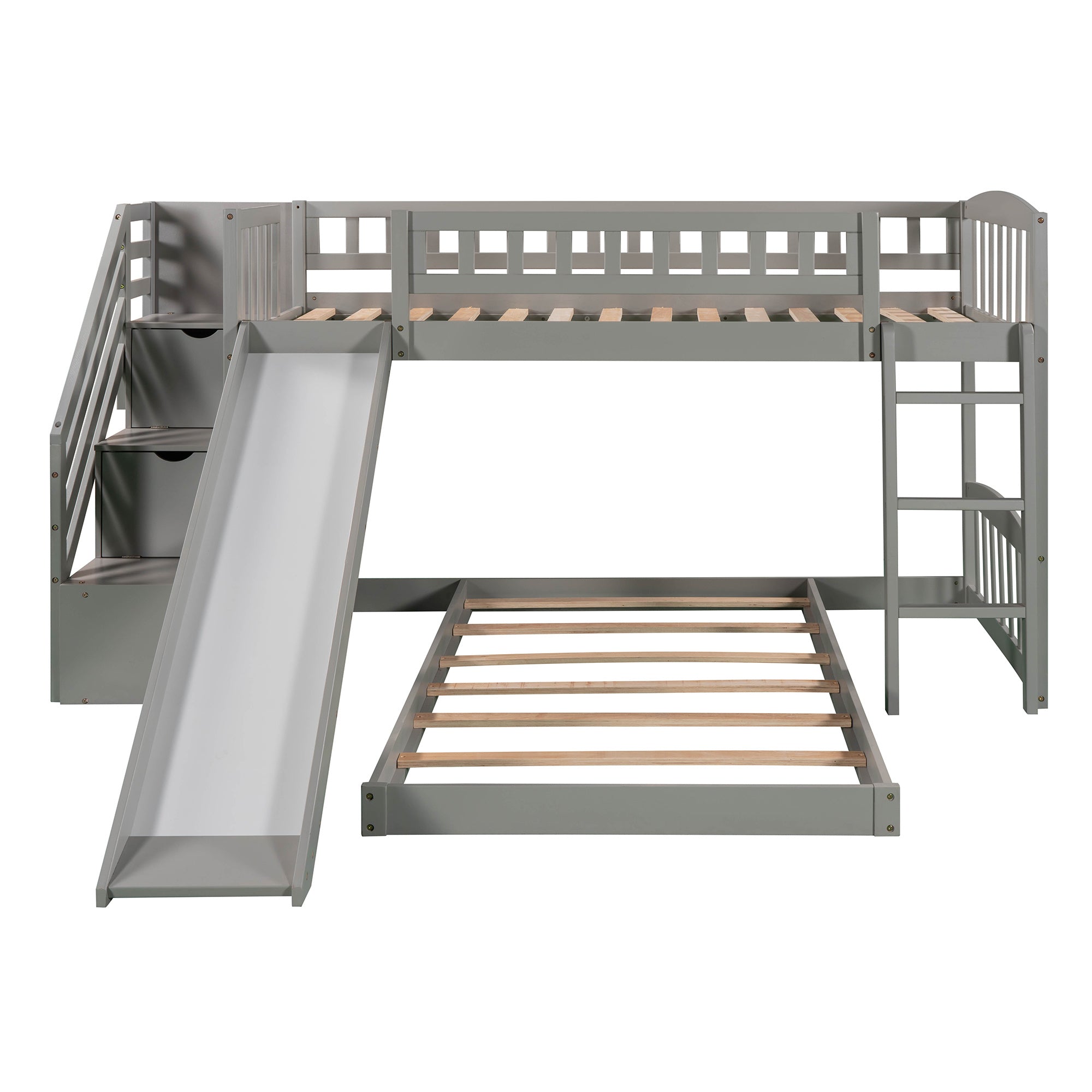 Stairway Twin over Twin Bunk Bed with Two Drawers and Slide