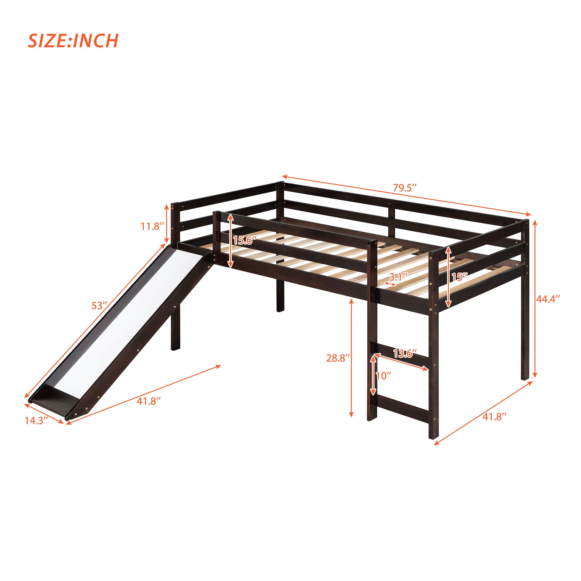 Loft Bed with Slide;  Multifunctional Design;  Twin