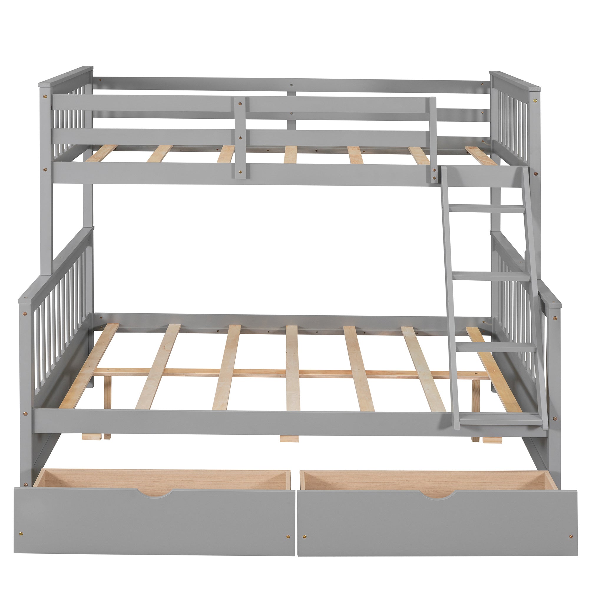 Twin-Over-Full Bunk Bed with Ladders and Two Storage Drawers