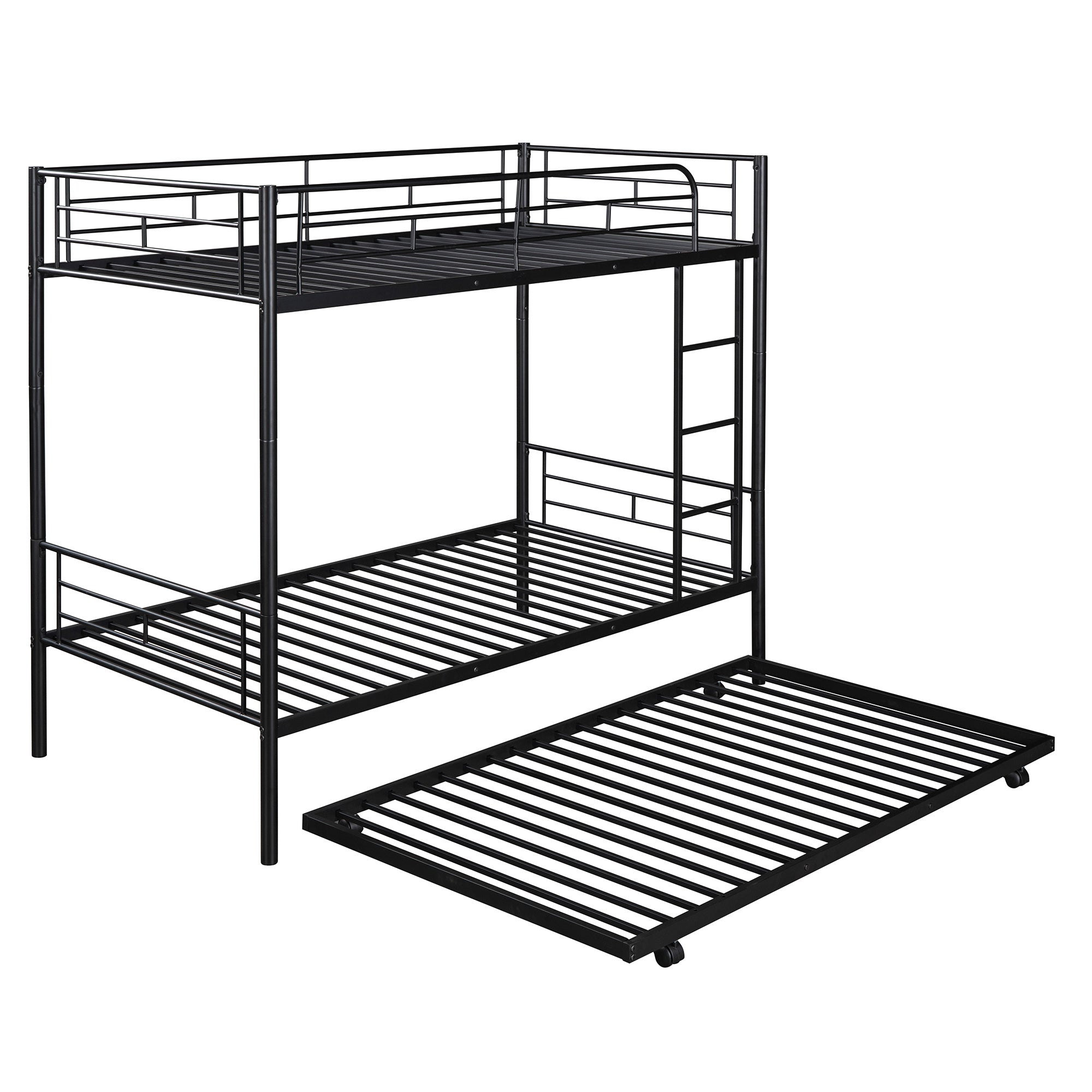 Twin-Over-Twin Metal Bunk Bed With Trundle,Can be Divided into two beds,No Box Spring needed