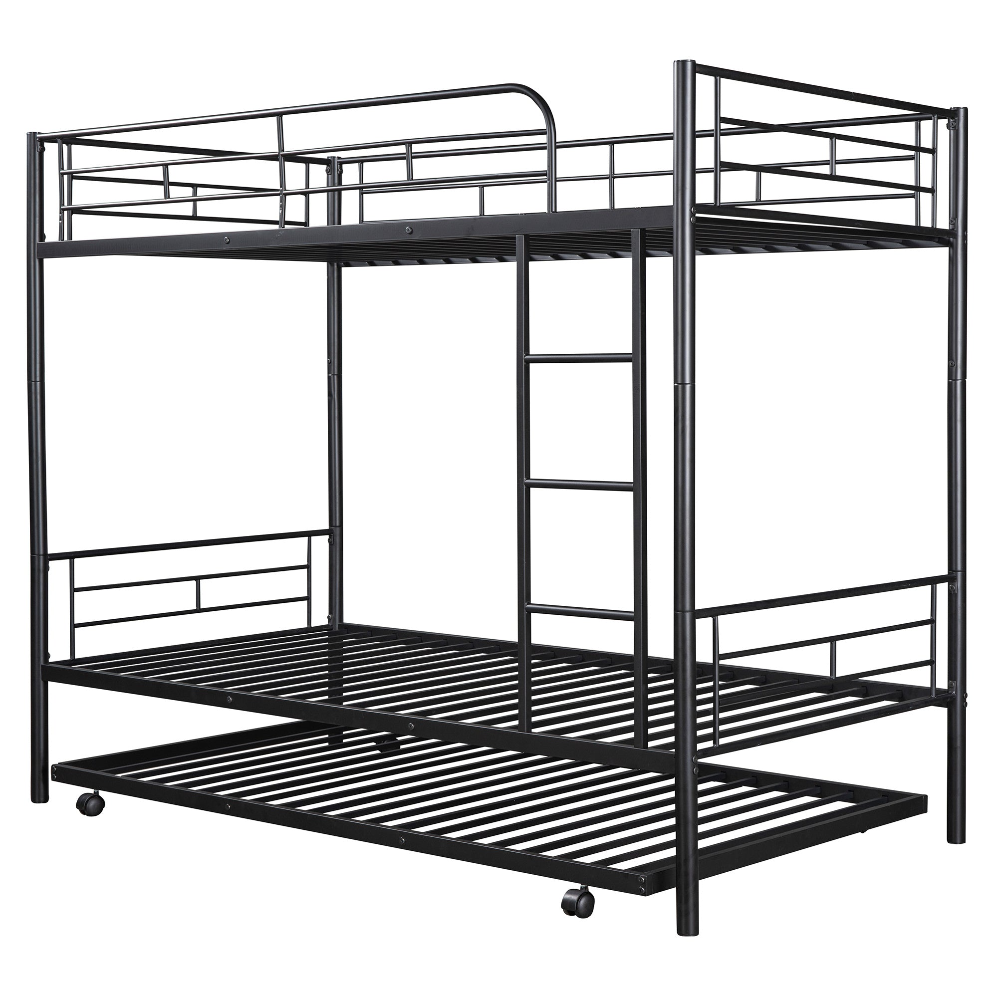 Twin-Over-Twin Metal Bunk Bed With Trundle,Can be Divided into two beds,No Box Spring needed