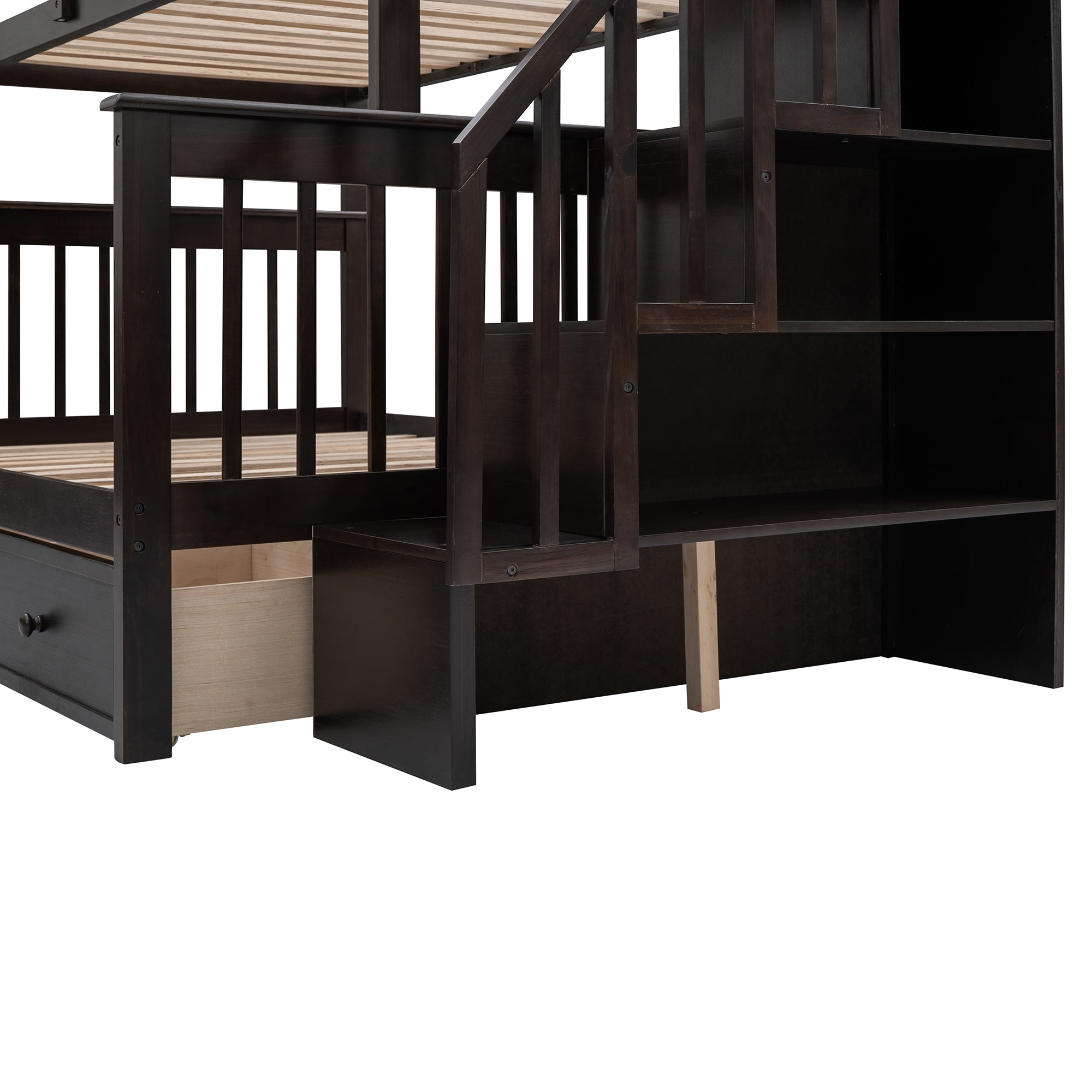 Stairway Twin-Over-Full Bunk Bed with Drawer;  Storage and Guard Rail for Bedroom;  Dorm;  for Adults