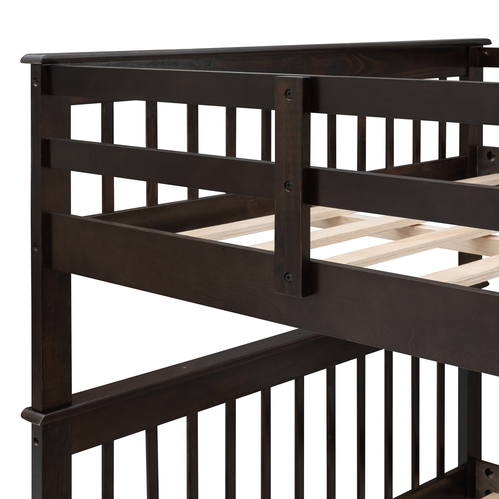 Stairway Full-Over-Full Bunk Bed with Twin size Trundle;  Storage and Guard Rail for Bedroom;  Dorm