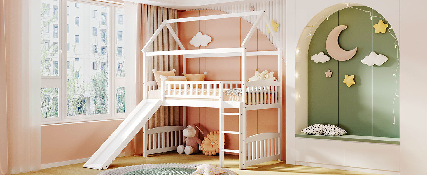 Twin Loft Bed with Slide;  House Bed with Slide