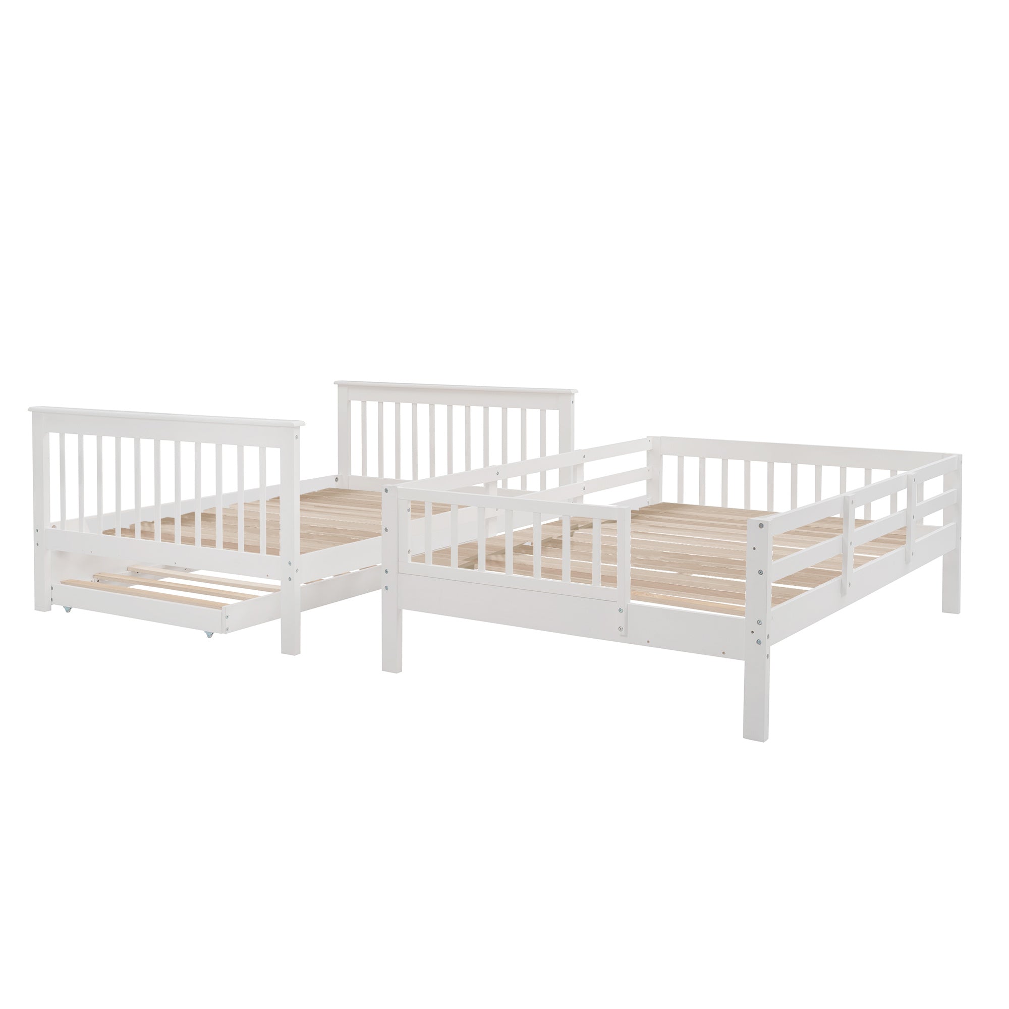 Stairway Full-Over-Full Bunk Bed with Twin size Trundle;  Storage and Guard Rail for Bedroom;  Dorm