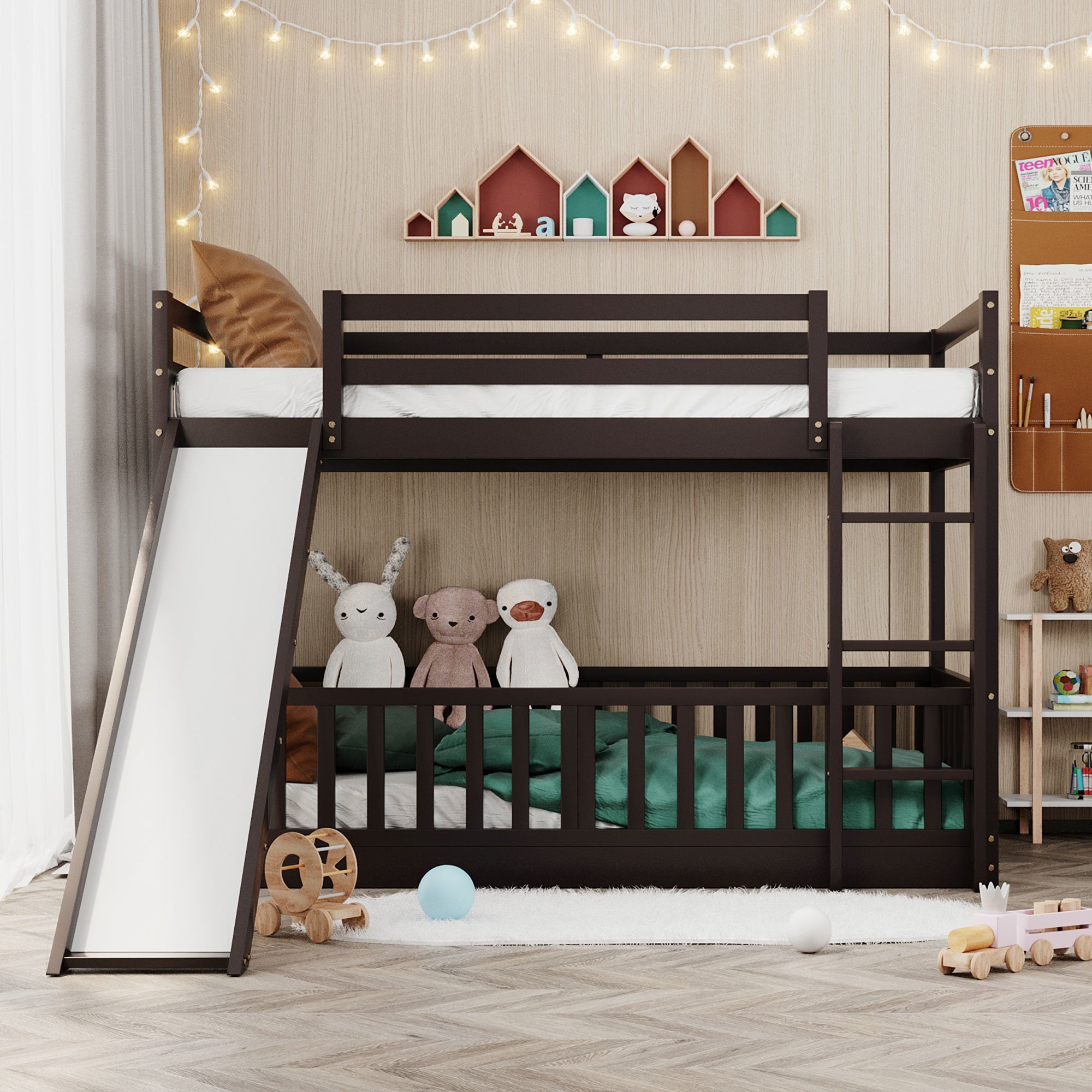 Twin Over Twin Bunk Bed with Slide and Ladder