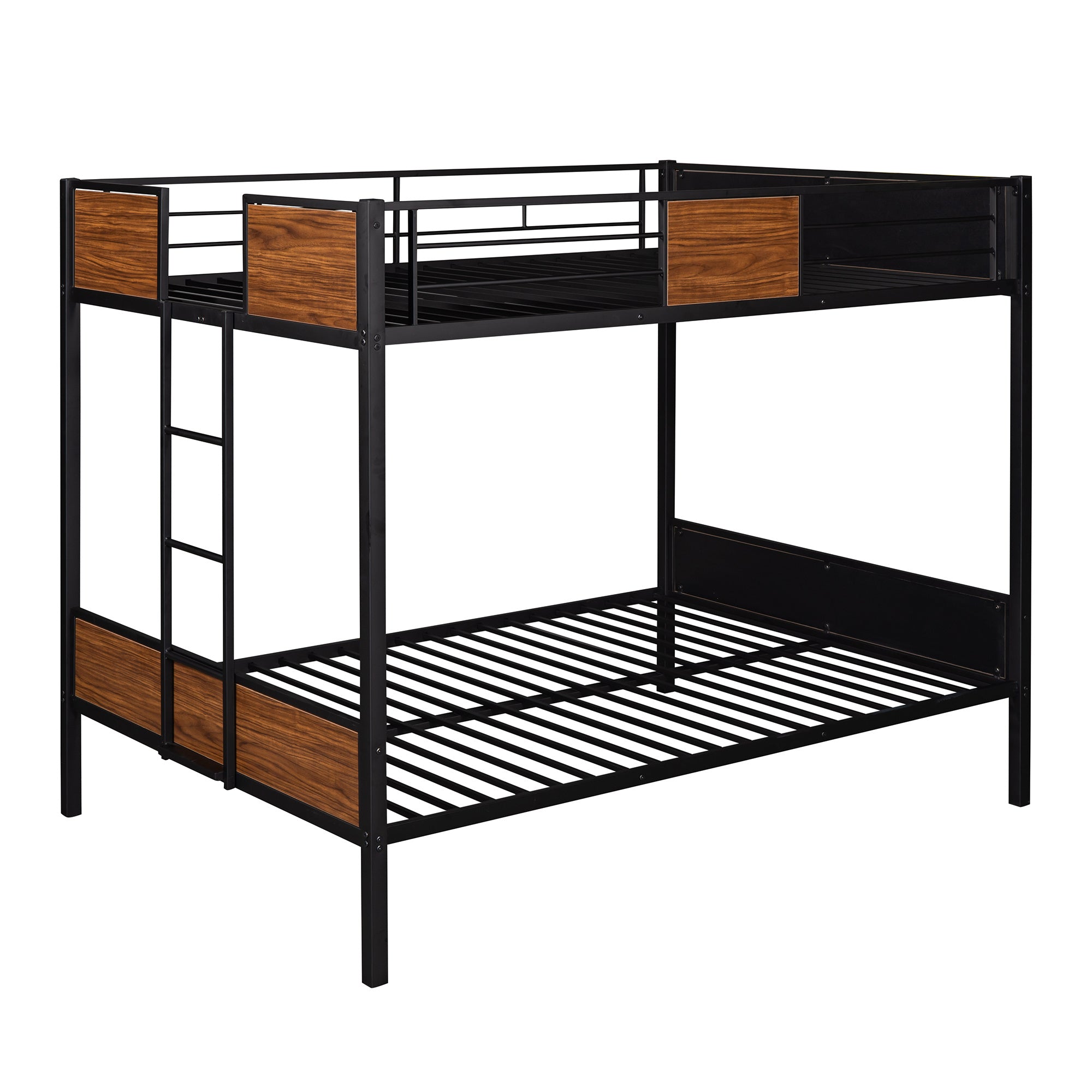 Full-Over-Full Bunk Bed Modern Style Steel Frame Bunk Bed With Safety Rail, Built-In Ladder For Bedroom, Dorm, Boys, Girls, Adults