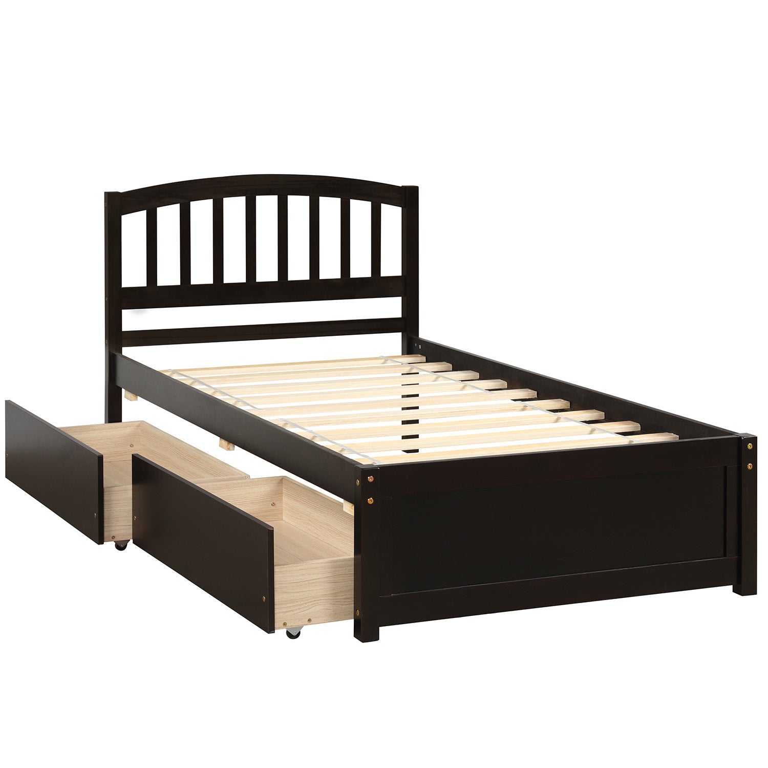 Twin Platform Storage Bed Wood Bed Frame with Two Drawers and Headboard